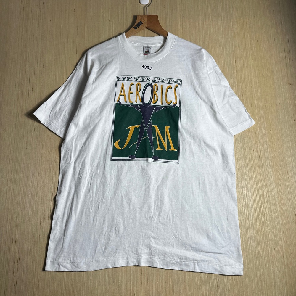 Vintage Windy City Sports Aerobics Jam T-Shirt XL White Reebok World Gym 1996